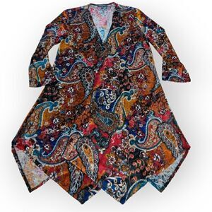 Slinky Brand USA burn out velour velvet multi color open front cardigan size L